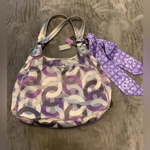 Coach Purple and Gray Shoulder Bag with Signature Print